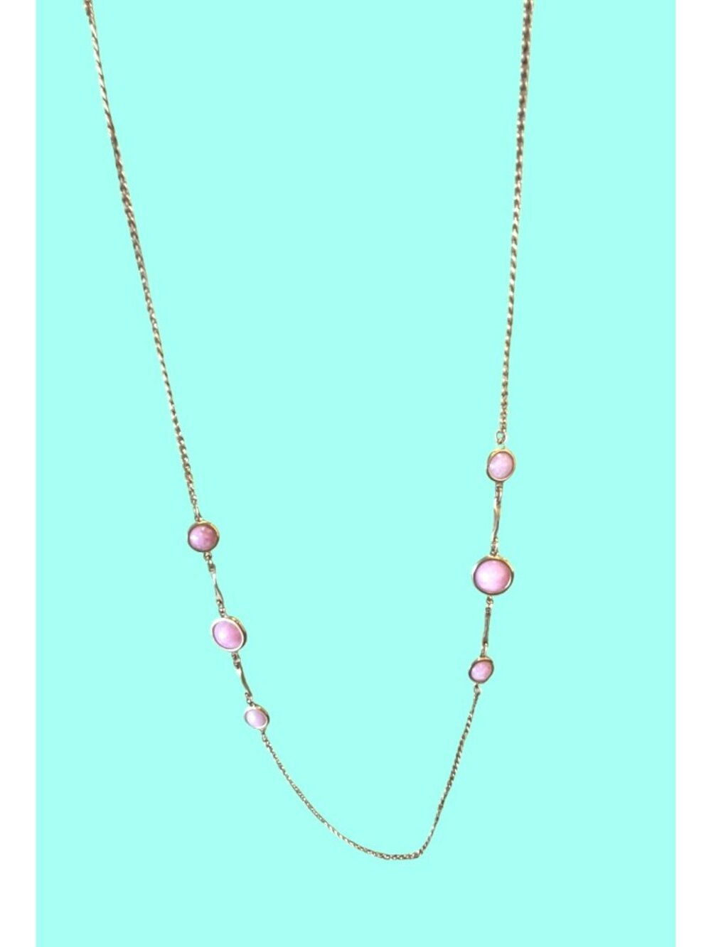 Vintage Sarah Coventry Gold-Tone Necklace With Pink/Lilac Cabochons - Picture 3 of 5